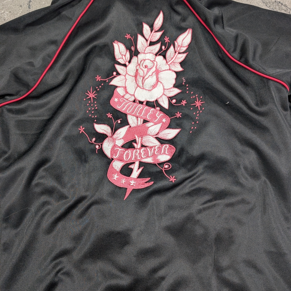 Hurley Black and Pink Bomber Jacket with Floral Design